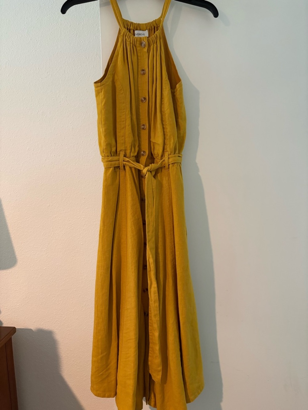 Button-Front Halter Dress in Mustard Yellow